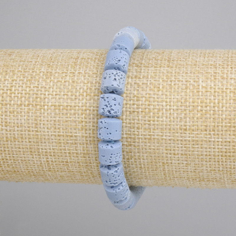 Bracelet Blue Volcano Lava Cylinder, 8x8mm diameter, stretch length 18cm