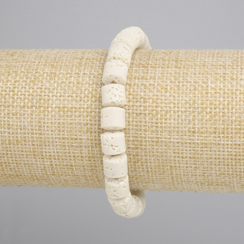 Beige Volcano Lava Bracelet Cylindrical Beads 8x8 mm, 18 cm stretch