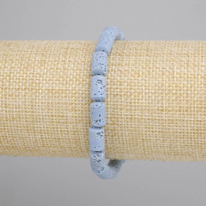Bracelet, Blue Volcano Lava Cylinders, diameter 10x6mm ±, length 18cm ±, stretch