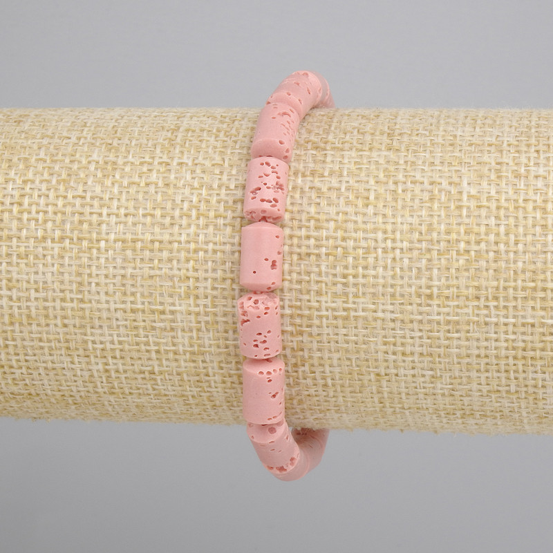 Bracelet Pink Volcano Lava Cylinder, diameter 10x6mm±, length 18cm±, stretch