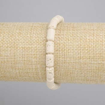 Bracelet beige Vit volcanic lava cylinder, diameter 10×6mm, ±, length 18cm ± stretch