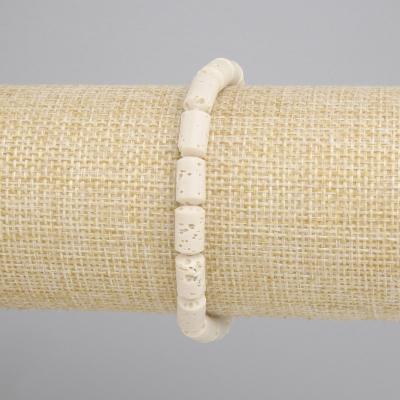 Bracelet beige Vit volcanic lava cylinder, diameter 10×6mm, ±, length 18cm ± stretch