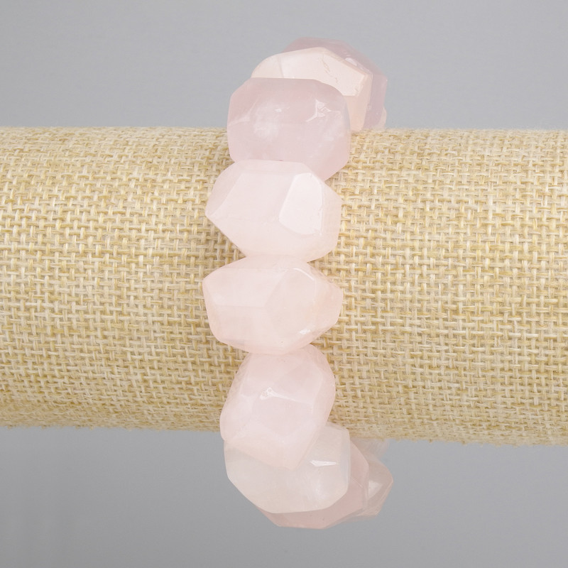 Bracelet Rose Quartz Multifaceted Beads, diameter 18-20×12-15mm, length 18cm± stretch