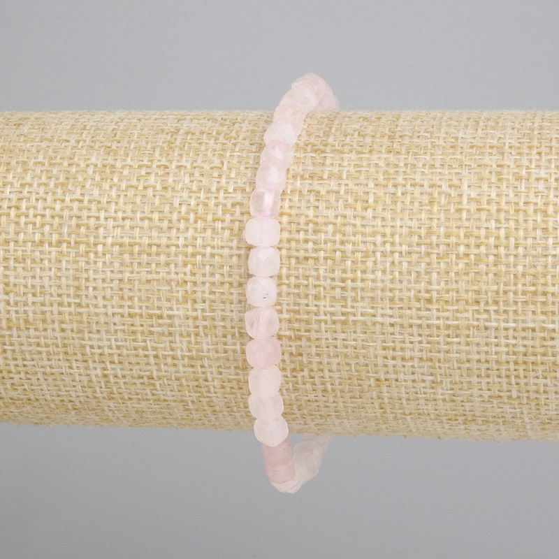 Bracelet Rose Quartz Faceted Cube, diameter 4mm+-, length 18cm+- Stretch