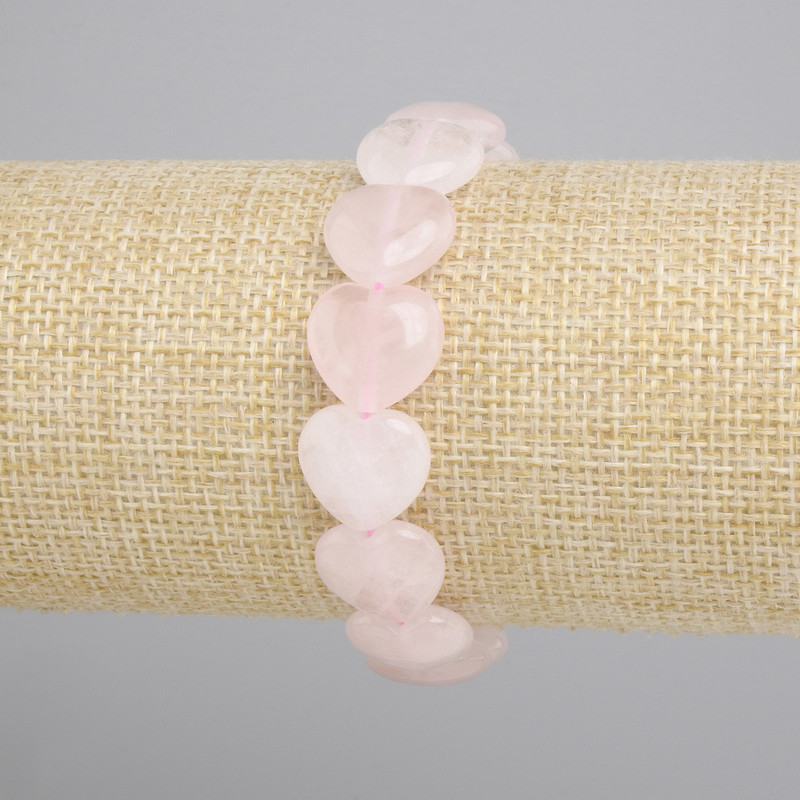 Bracelet Rose Quartz Heart, diameter 14mm±, length 18cm± stretch