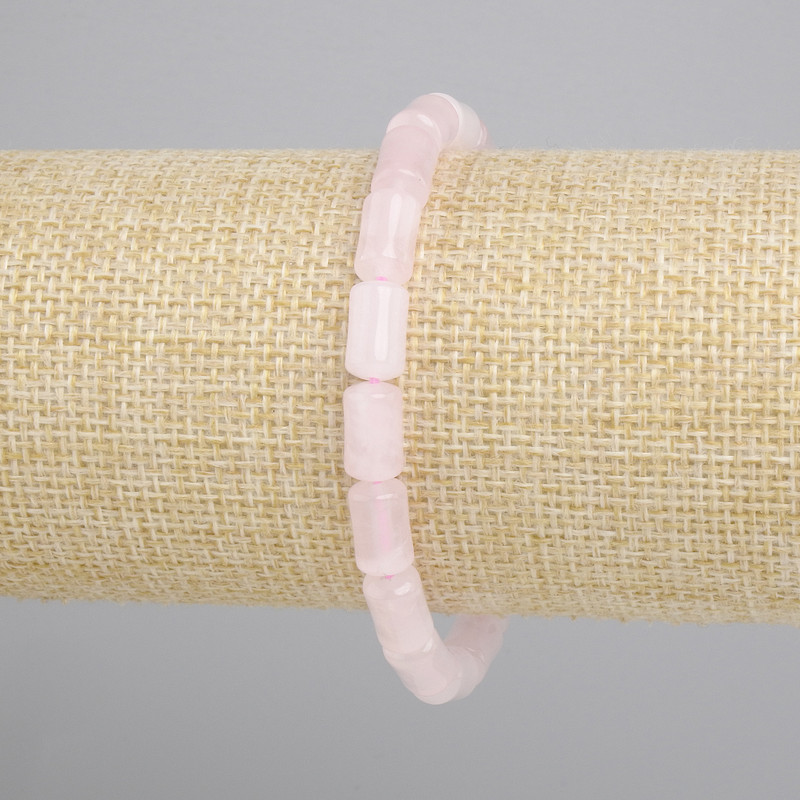 Rose Quartz Cylinder Bracelet, 10x6 mm diameter cylinders, stretchy length 18 cm ±