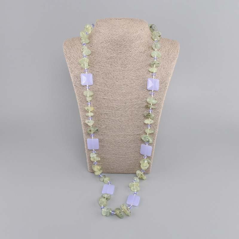Long Necklace with Prehnite and Tone-dyed Quartz Beads, 88cm