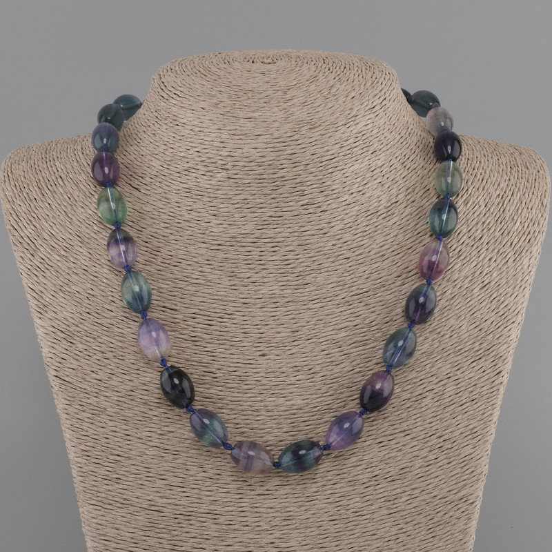 Fluorite Necklace Bean 14×10mm, 45cm length with clasp