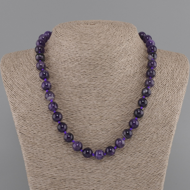 Amethyst Necklace, smooth ball 10mm, length 45cm, with clasp