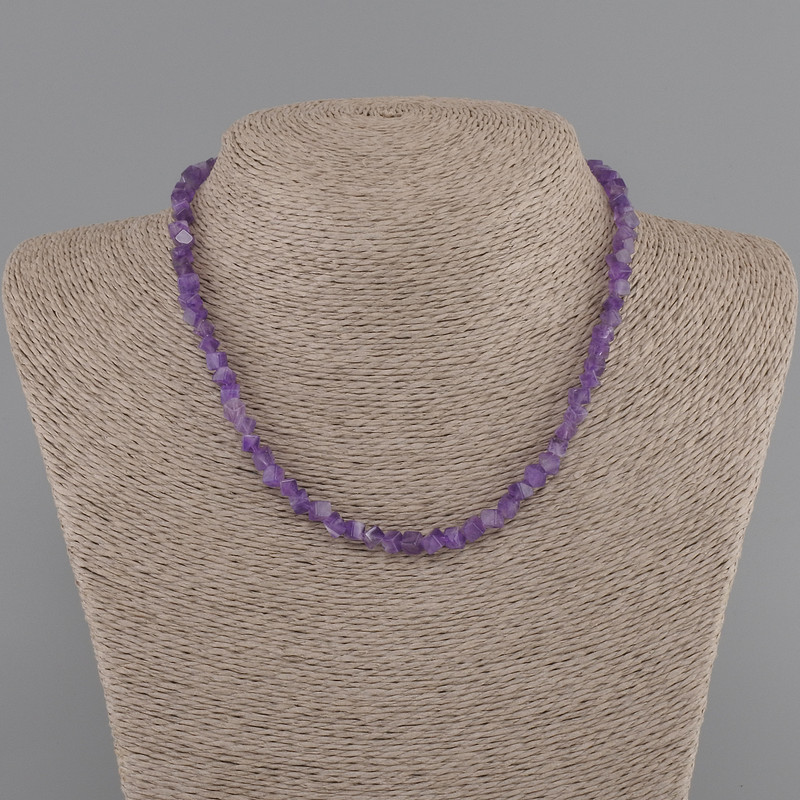 Amethyst Necklace Beads Cubes with Crosshole 4 mm +-, length 40 cm +5 cm extender chain