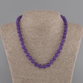 Amethyst Bead Necklace Smooth Round 8mm, Length 45cm, with Clasp
