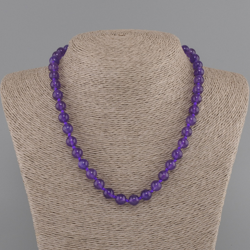 Amethyst Bead Necklace Smooth Round 8mm, Length 45cm, with Clasp