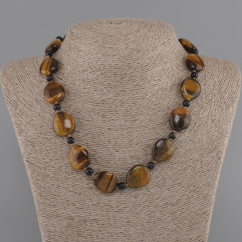 Tiger’s Eye Drop Necklace with Aventurine Night Cairo Bead 6mm+-, length 45cm+- with clasp