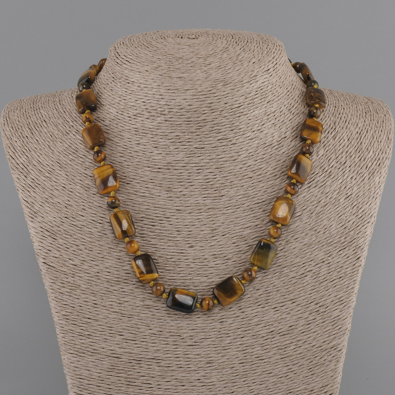 Tiger Eye Rectangle Necklace with Aventurine "Night of Cairo" Bead 6mm+-, length 45cm+- with clasp