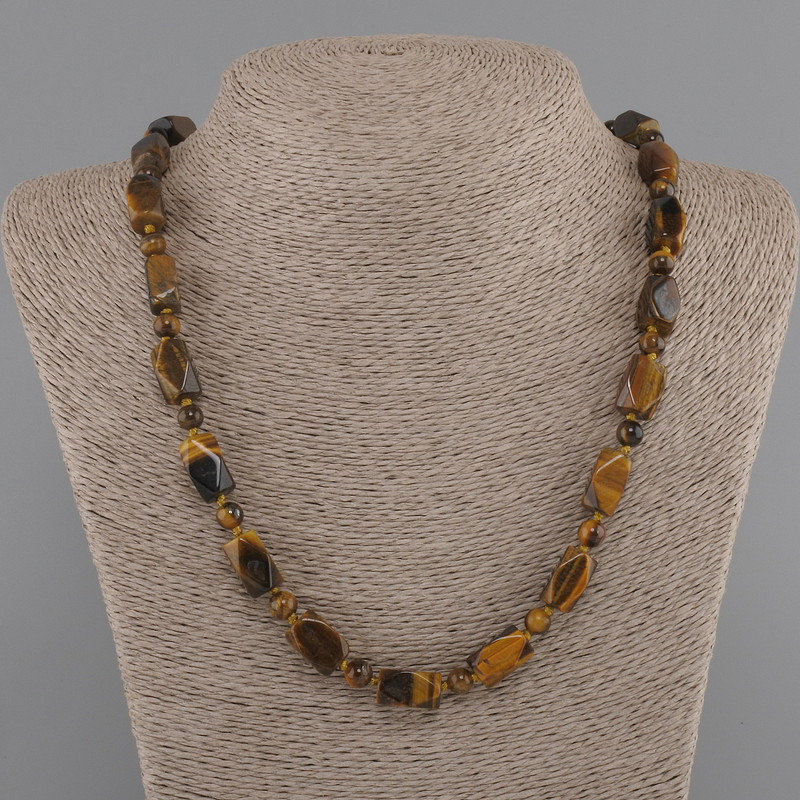 Tiger’s Eye Necklace with Faceted Beads 14-15×8-8.5 mm, 5 mm+- roundels 6 mm+-, length 50 cm+- with clasp
