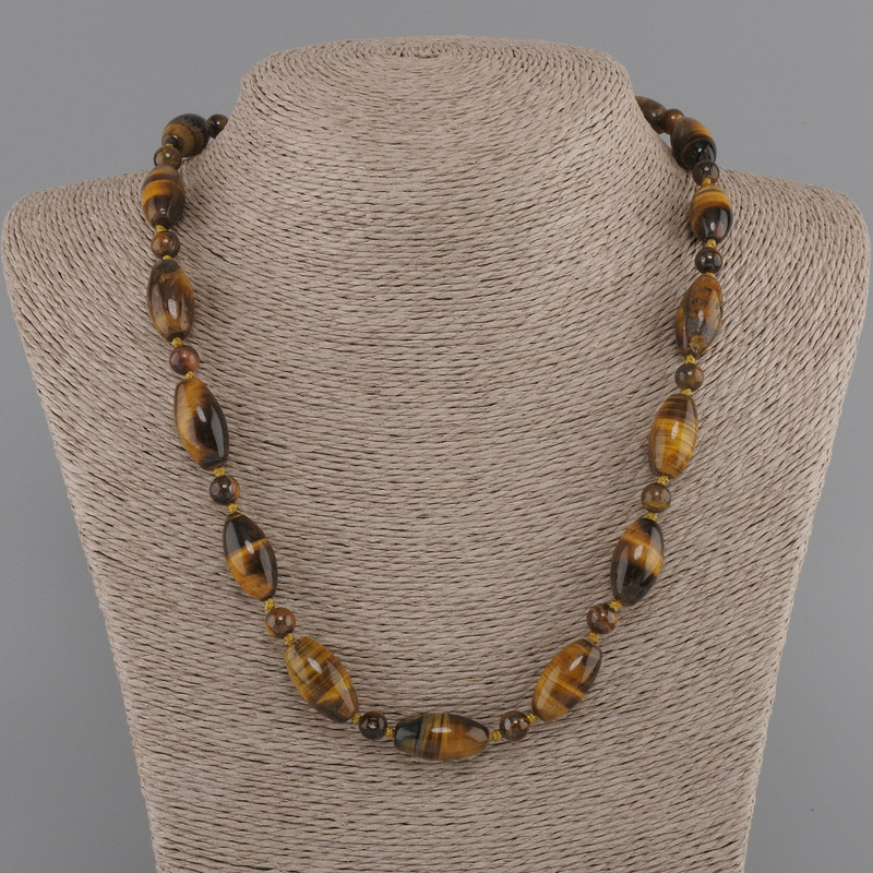 Tiger's Eye Bead Necklace 20×10mm grain ±6.5mm beads, 50cm length with clasp