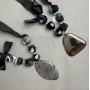 Agate and Czech Crystal Necklace on Ribbon, 62 cm +