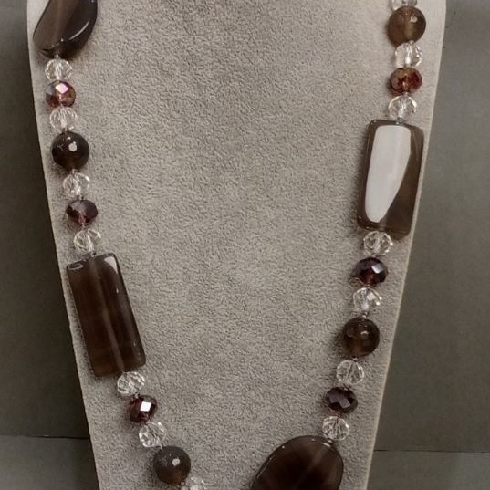 Long Necklace Agate Czech Crystal, length 90cm+