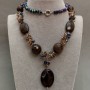 Agate Bead Necklace with Czech Crystal, 62cm+ length
