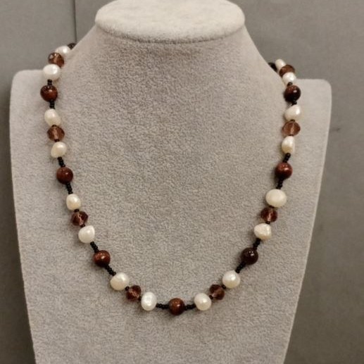 Necklace Pearls Bullseye Czech Crystal, length 76cm+