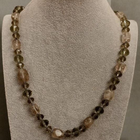 Toned Quartz Necklace with Czech Crystal, 84cm+ length