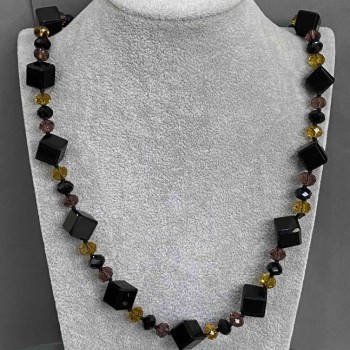 Agate Necklace with Czech Crystal, 84cm+ length