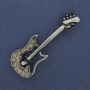 Brooch Guitar with Rhinestones Silver-Coloured Metal 56×26mm+