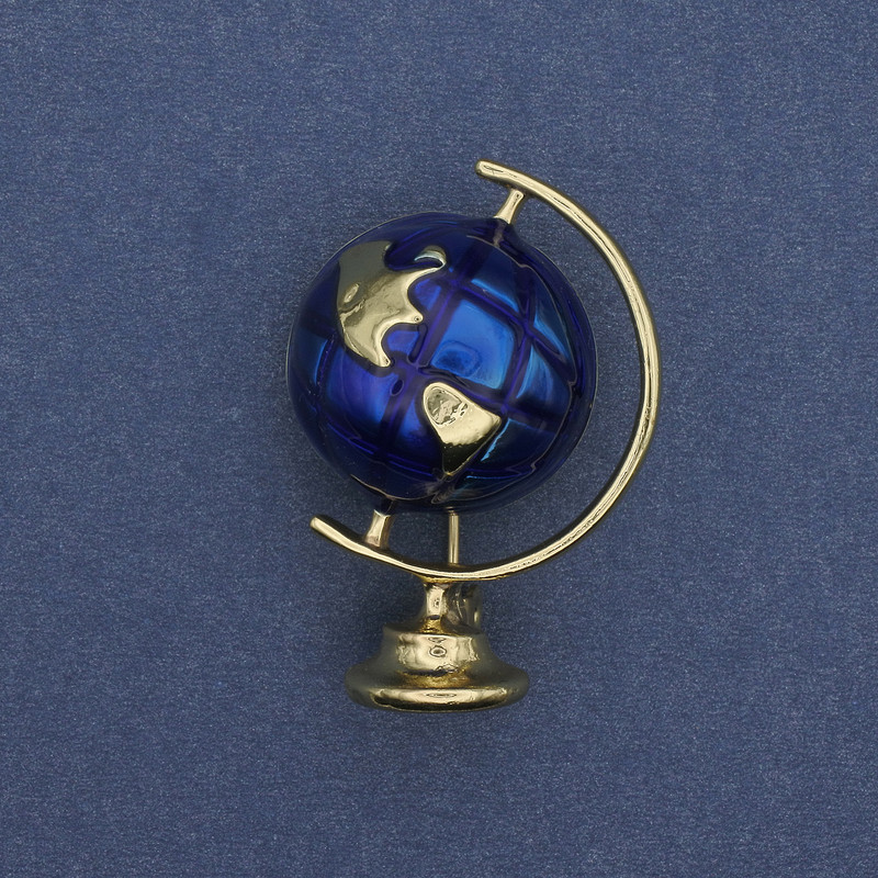 Brooch Globe enamelled gold-tone metal 36×24mm+