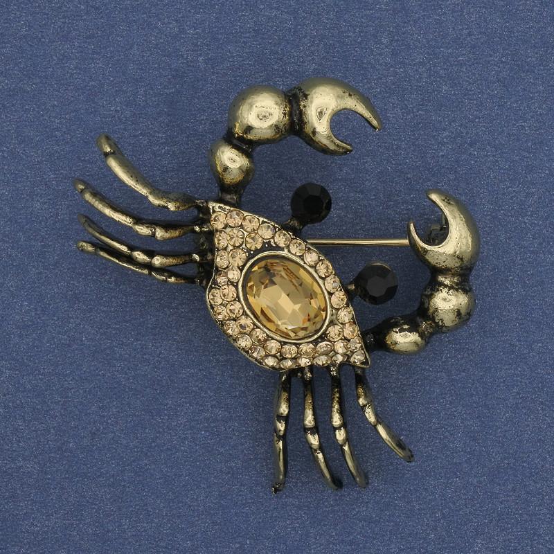 Brooch Crab with crystals golden metal 43x35mm+