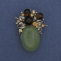 Brooch Pendant Accent with Jade and Crystals in Silver Metal 40x30mm+
