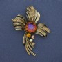 Brooch Accent Crystal Rhinestones Golden Metal 70x53mm+