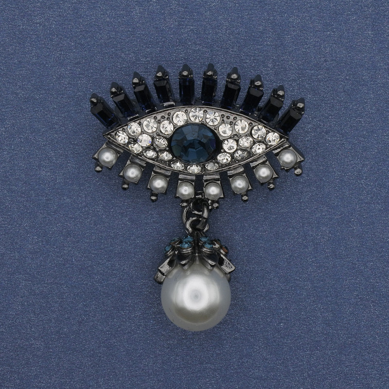 Brooch Accent Eye with Pearl Mallorca in Silver Metal 42x32mm+
