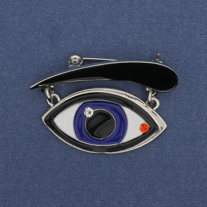 Brooch Accent Eye Enamel Silver Metal 40x28mm+