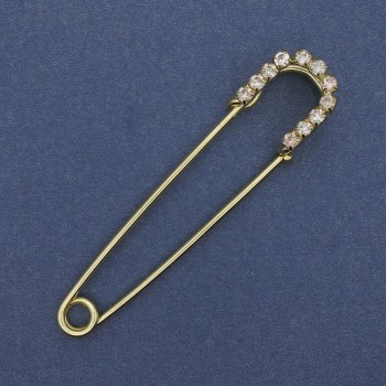 Brooch / Pin with white crystals, gold-toned metal