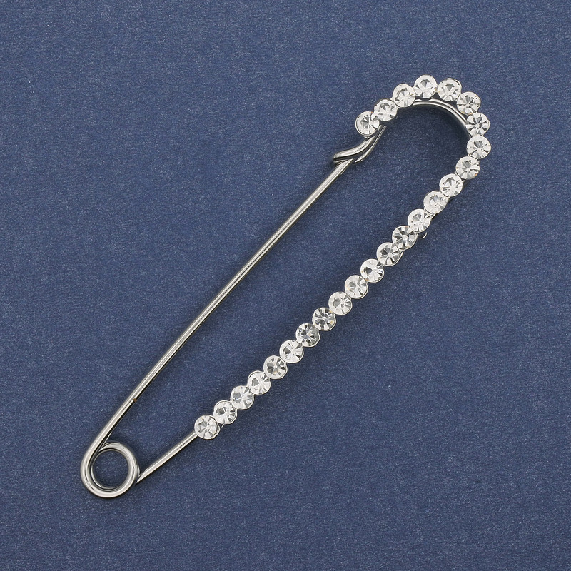 Brooch pin with white crystals silver finish 72x17mm±