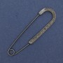 Brooch pin with grey rhinestones 68x19mm± dark silver metal
