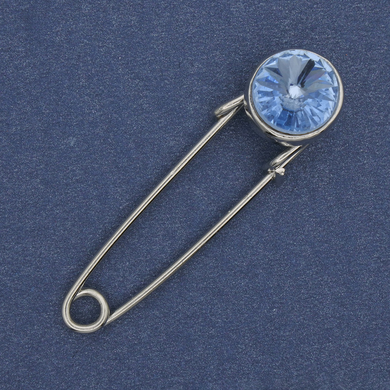 Brooch pin with blue crystal 38x10mm± silver metal