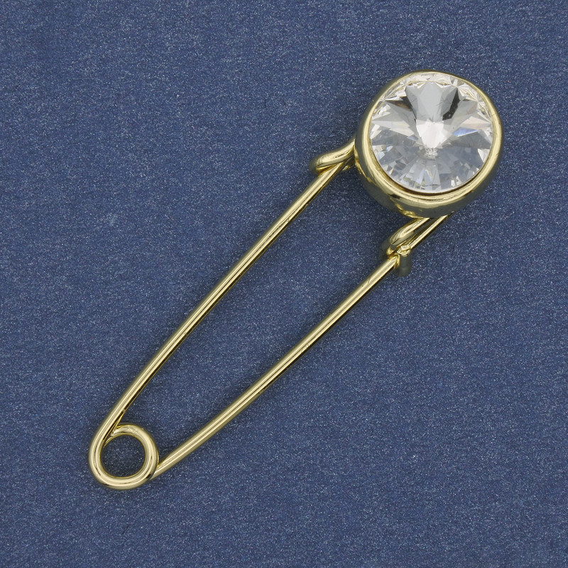 Brooch pin with white crystal 38×10mm± golden metal