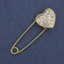 Brooch pin with white crystals 38x12mm+- golden metal