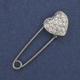 Brooch pin with white rhinestones 38x12mm± silver metal