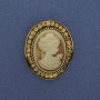 Cameo Brooch Pendant 'Lady' with Crystals in Gold-Tone Metal 43x38mm +