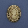Brooch Cameo Lady with rhinestones in golden metal 44×37mm +