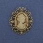 Cameo Brooch Pendant Lady with Crystals, golden metal 48×44mm +