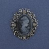 Cameo Lady Brooch Pendant, Silver Metal, Clear Crystals 48×44mm +