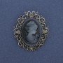 Cameo Lady Brooch Pendant, Silver Metal, Clear Crystals 48×44mm +