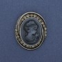 Brooch Pendant Cameo Lady with Crystals Silvered Metal 44×37mm +