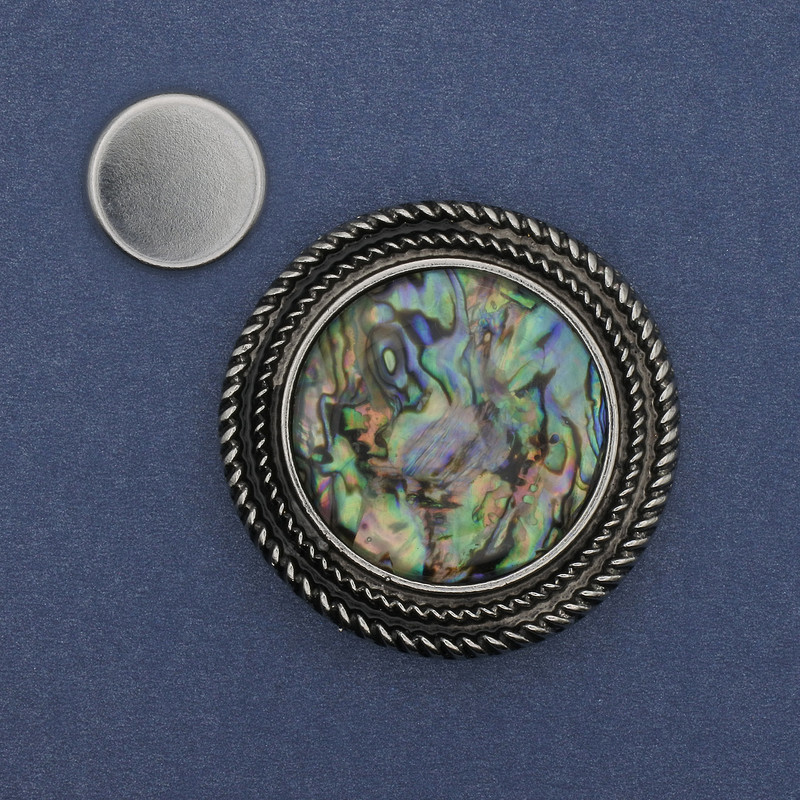 Magnetic Brooch with Chalcedony, Silver Metal 40mm+