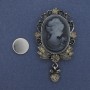Cameo Brooch on Magnetic Back, Lady Cameo with Crystals, Silver Metal 55×32mm +