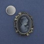 Magnetic Brooch Cameo Lady with Crystals Silver Metal 41×33mm +