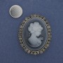 Magnetic Brooch Cameo Lady with Crystals Silver Metal 50x40mm +